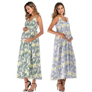 Zwangerschapsjurken Zwangerschapsjurken Zwangere damesjurk V-Neck Sexy midi jurk dames mouwloze zomeromslag lange babydouche jurk wx5.26