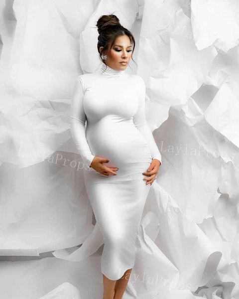 Robes de maternité Robes à manches longues de maternité pour séance photo plissée blouson midi robe femme fête des vêtements de baby shower enceintes t240509