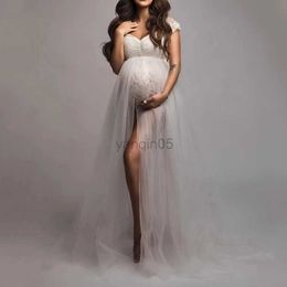 Zwangerschapsjurken Zwangerschapsfotografie Mesh lange jurk Sexy tule kanten jurk met korte mouwen Babyshowerjas Fotoshootkleding HKD230808