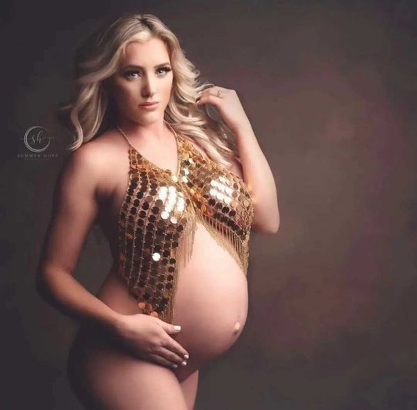Robes de maternité Maternity Photography accessoires habille des paillettes dorées pour les vêtements de grossesse Goddess Crystal Crown bandeau pour les accessoires de séance photo T240509