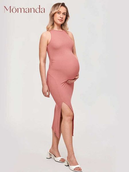 Robes de maternité Momanda Halter Neck Ribs enceinte Les femmes enceintes portent des nouilles en nouilles italiennes Robe de corps carré de baby shower ma002 Q240427