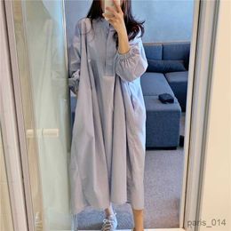 Robes de maternité nouvelle robe pour femmes enceintes haut long plus grande tenue décontractée d'automne grosse maman bleu