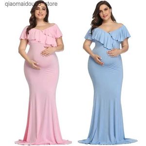 Zwangerschapsjurken Nieuwe zwangere damesjurkfotografie Props plus size elegant patroon katoen foto schieten lange rok Q240413