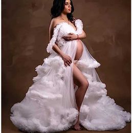 Robes de maternité Nouvelles volants robes de grossesse Femmes Fluffy Tulle Robes de maternité vague femme enceinte Robes de douche de bébé Photographie T240509
