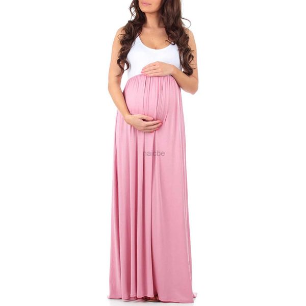 Vestidos de maternidad nuevos vestidos casuales de verano para mujeres embarazadas premamé de color contraste vestido de playa maxi vestido de maternidad embarazo ropa 240413