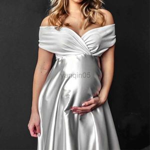 Vestidos de maternidad Nuevo Terciopelo Seda Maternidad Mujeres embarazadas de alta calidad Fotografía suelta Ropa de tiro Vestido de falda larga escotada con cuello en V sexy HKD230808