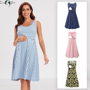 Maternity Dresses Nursing Dress Striped Baby Shower Breastfeeding Pregnancy Dress Elegant Sleeveless Premama Pregnant Dresses Vestido Robe Femme 230628