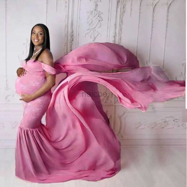 Vestidos de maternidad Foto de la maternidad fuera del hombro Falda larga Mujer embarazada Fotografía Fotografía 240412