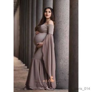 Vestidos de maternidad Foto de mujeres embarazadas vestido falda larga con cuello de línea elástico mujeres embarazadas fotografía vestido falda larga