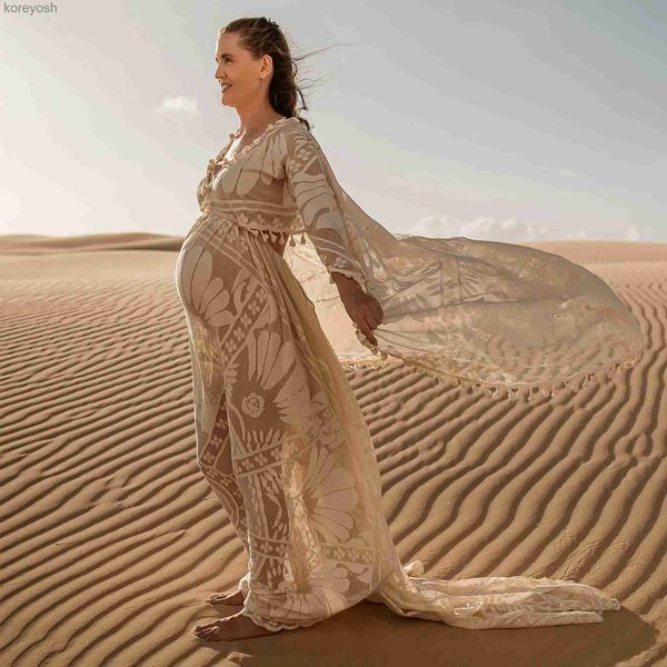 Robes de maternité Séance Photo Boho Robe Maxi Longue Robe de Maternité avec Cape Robe Enceinte Dentelle Soirée Couture pour Femme Photographie PropL231012