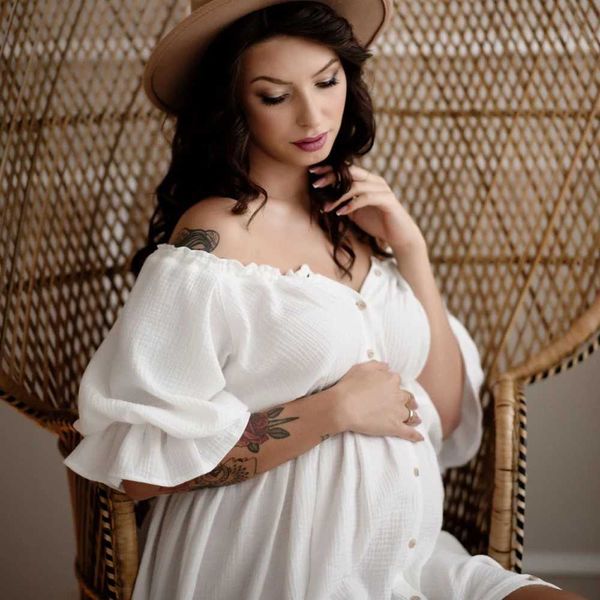 Robes de maternité Vêtements de séance photo pour femmes enceintes enceintes de la peau douce, lin robe de baby shower de style bohème Q240427