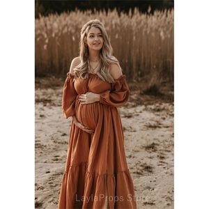 Robes de maternité Poshoot lin robe coton pour femmes enceintes Po Shooting Grossesse Retro Robe ajustée en vrac Y240326