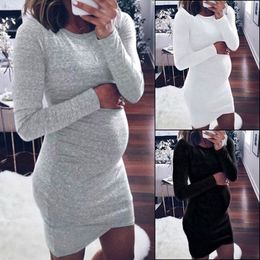 Zwangerschapsjurken Zwangerschap Herfstjurken Zwangere vrouwen Lange mouw Bodycon Casual Dress Moeder Huiskleding Zwangerschapsjurk 230516