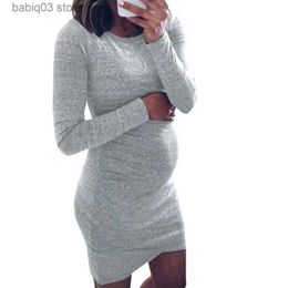 Zwangerschapsjurken Zwangerschap Herfstjurken Zwangere vrouwen Lange mouw Bodycon Casual Dress Moeder Huiskleding Zwangerschapskleding T230523