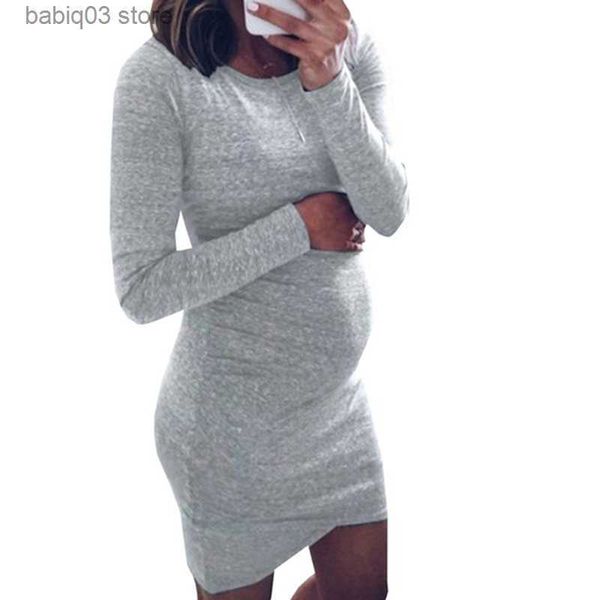 Vestidos de maternidad Embarazo Otoño Vestidos Mujeres embarazadas Manga larga Bodycon Vestido casual Madre Ropa de casa Vestido de maternidad T230523