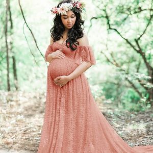 Zwangerschapsjurken Zwangerschap Fairy Lace Party Jurk Zwangerschap Lange jurk voor Po Shoot Woman Plus Size Dress Baby Shower Dress 230417