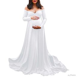 Zwangerschapsjurken Zwangere kleding voor fotografie Fotoshoot vrouwen zwangerschapskleding zomer uit schouder lange mouw lange zwangerschap jurken