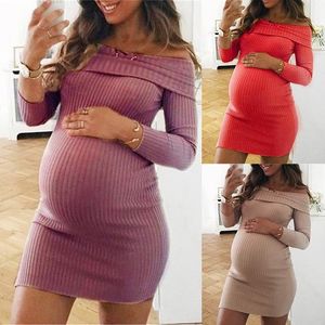 Zwangerschapsjurken Zwangere jurk Vrouw Solid kleur Schouderloze kleding plus maat