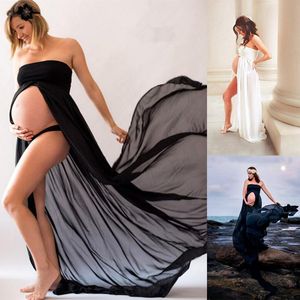 Robes de maternité robe enceinte dentelle longue robe Maxi Po Shoot photographie accessoires grossesse noir blanc sans bretelles