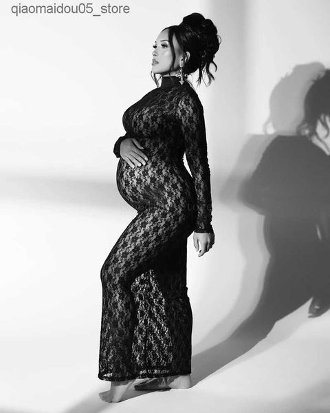 Robes de maternité femme enceinte de photographie de photographie baby shower transparent en mailles robe de corps en dentelle de dentelle creux fête photographie Q240413
