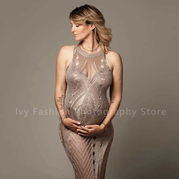 Robes de maternité enceinte femme photographie accessoires robe sexy crochet tricoté long pour les femmes Q240427