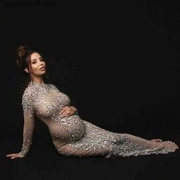 Robes de maternité enceintes Femmes de photographie Robe sexy déesse robe fête brillante diamant élastique tissu femme enceinte photographie
