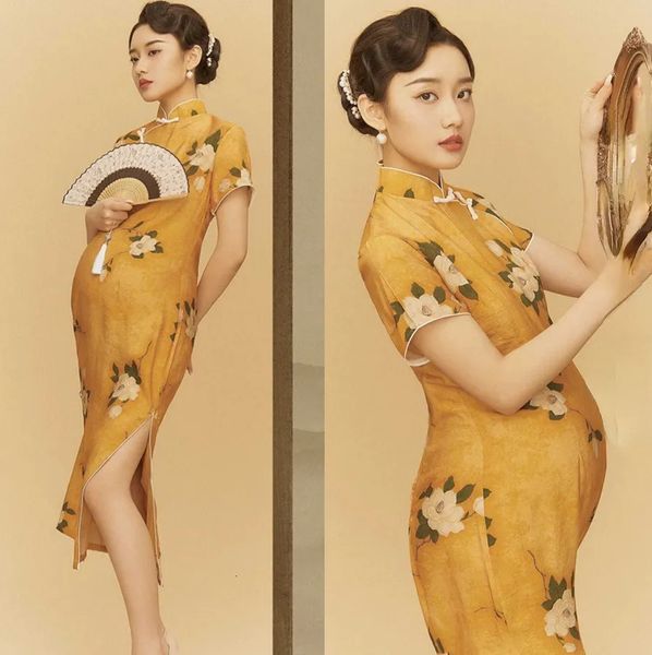Robes de maternité Femmes enceintes po vêtements imprimés cheongsam enceinte style chinois ancien costume studio femmes enceintes Chine vêtements 230927