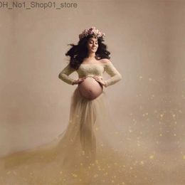 Robes de maternité Sexy maternité photographie robe femmes dentelle hauts Tulle jupe grossesse Photoshoot robe ensemble pour Photoshoot bébé douche Maxi robe Q231102