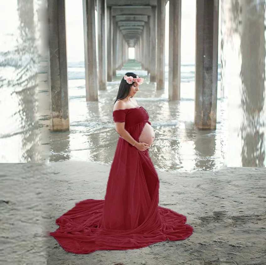 출산 드레스 섹시한 분홍색 임신 여성 착용 사진 촬영 시폰 임신 여성 착용 사진 짧은 슬리브 임신 여성 착용 사진 d240520