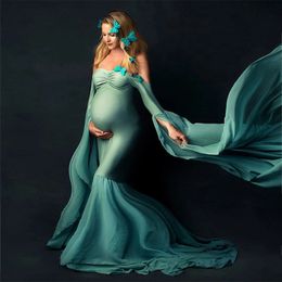Vestidos de maternidad Sexy sin hombros Pography Props largo para mujeres embarazadas elegante embarazo Elegence Maxi vestido Po Shoot 230320