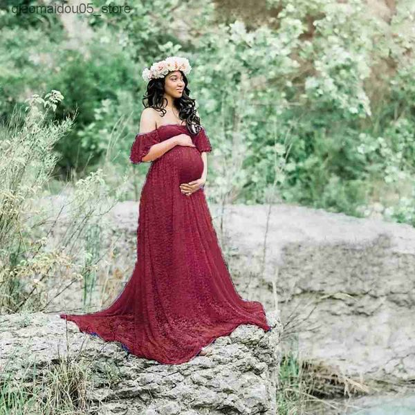 Robes de maternité Sexy sans bretelles robe de maternité photo shaterie maxi robe divisée côté féminin de grossesse Photographie accessoires