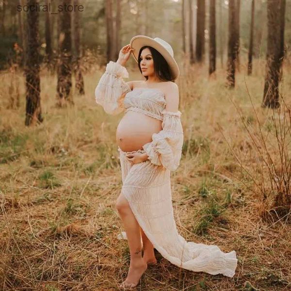 Vestidos de maternidad Vestido de fotografía de maternidad sexy de dos piezas Vestidos de embarazo Gasa de tul para sesión de fotos Ropa de mujer embarazada Estilo Boho L240308