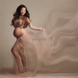 Robes de maternité Sexy Femmes Maternité Photographie Outfit Ensembles Pour Baby Shower Dentelle Tops Maille Jupe Femme Enceinte Grossesse Photoshoot Robe Robe HKD230808