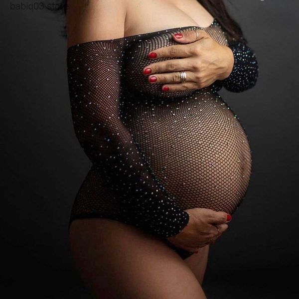Vestidos de maternidad Brillo Vestidos de encaje sexy Accesorios de fotografía de maternidad Vestido de rejilla negro Ropa de mujer embarazada Embarazo Sesión de fotos Accesorio de estudio T230523