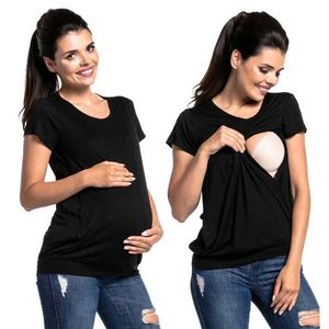 Vestidos de maternidad Top de lactancia de manga corta para camiseta de lactancia materna