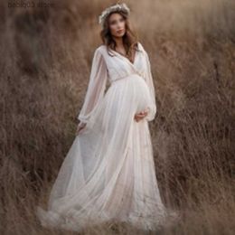 Vestidos de maternidad Primavera Otoño Nueva moda Vestido de fotografía de color sólido Mujeres embarazadas Gran tamaño Moda Deep V Gran oscilación Falda larga Mujeres T230523