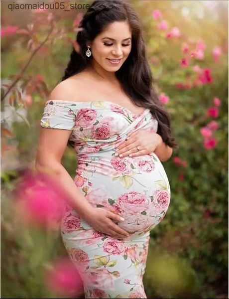 Vestidos de maternidad estiramiento de impresión floral Fotografía de maternidad larga Falda de sirena