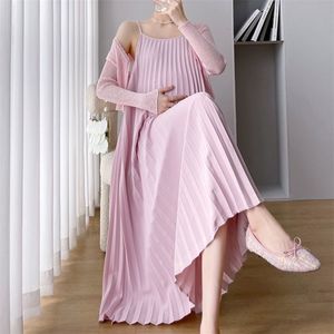Zwangerschapsjurken zomer chiffon sling mouwloze geplooide jurk plus size zwangerschapsjaskleding voor zwangere 240326