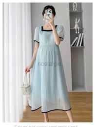 Zwangerschapsjurken Zomer mode Zwangere vrouwen losse chiffon jurk vaste kleur puff puff mouw zwangerschap gekleed jurk elegante kleding blauw groen 24412