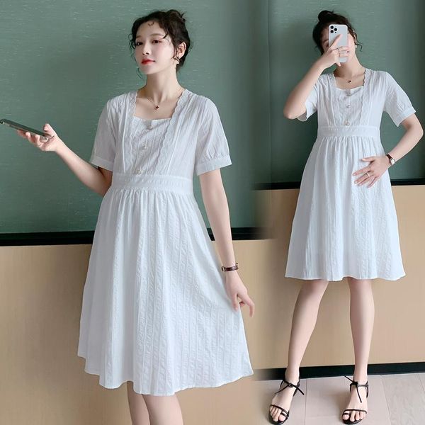 Vestidos de maternidad verano moda coreana vestido de algodón blanco elegante una línea ropa suelta para mujeres embarazadas dulce fiesta de embarazo