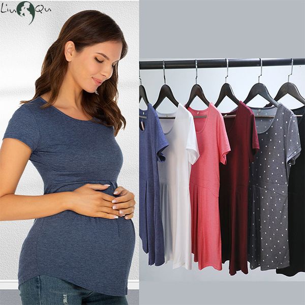 Vestidos de maternidad Tops de maternidad de verano Mujeres Embarazo Camisetas de manga corta Camisetas casuales para embarazadas Damas elegantes Pliegues Top Ropa de mujer 230404