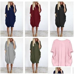 Robes de maternité Été Femmes Robe Casual Baggy Poche Robes À Manches Longues Plus Taille Grosse Soeur Lâche Tubar Style Drop Livraison Bébé Dhhsx