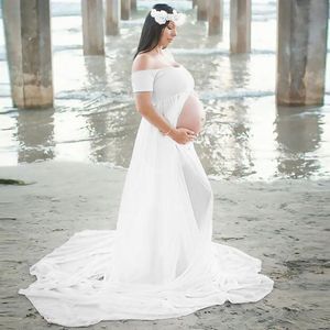 Zwangerschapsjurken Zomer Vrouwen Front Split Long Maxi Zwart Witte Lace Zwangere jurk Pography Prop Ga door 230425