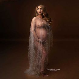 Zwangerschapsjurken TULLE Sexy Pearl Matterity Photography Props jurken voor vrouwen kleding zwangerschap fotoshoot Babyshows zwangerschap Maxi jaslong T230523