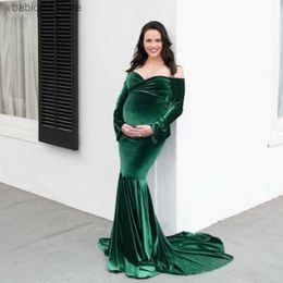 Robes de maternité robes de maternité en velours pour séance photo élégante à manches longues hors épaule Maxi sirène robe de grossesse bébé douche photographie T230523