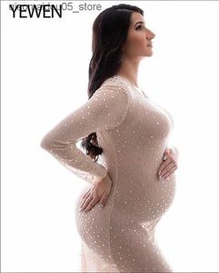 Zwangerschapsjurken dragen een mermaid met lange mouwen zwangerschapskleding kristal elastische elastische pure zwangerschapsjurk Q240413