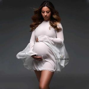 Zwangerschapsjurken witte chiffon zomer zwangere vrouwen fotografie rekwisieten korte rok flash mouwen nemen rokken van zwangerschapsfoto's Q240427