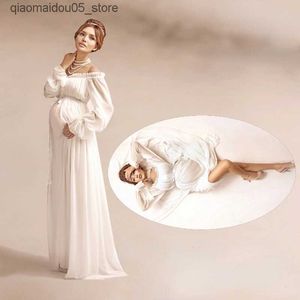 Robes de maternité Blanc Femmes enceintes en dentelle robe enceinte femme enceinte Photographie accessoires de style royal enceinte de séance photo