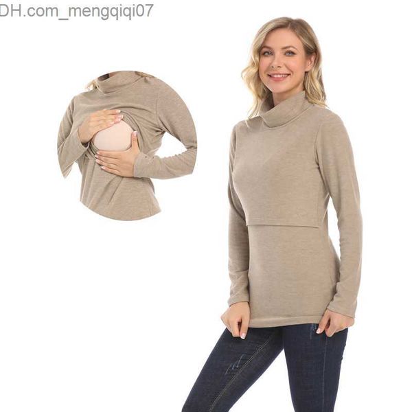 Vestidos de maternidad Cuello alto de invierno Cálido Algodón de manga larga Camiseta de mujer embarazada Cuidado Top Ropa de alimentación de mujer embarazada Entrega gratuita Z230728