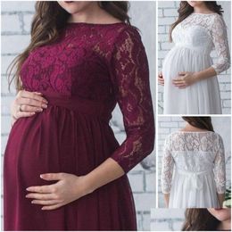Vestidos de maternidad Mujeres Baby Shower Vestido Pografía Props Ropa de embarazo Vestido maxi de encaje para Po Drop Delivery Dh8U2
